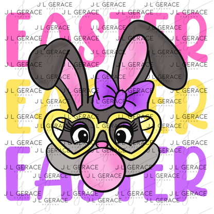EASTER EASTER EASTER Bunny with Glasses Pink - Yellow - Purple PNG