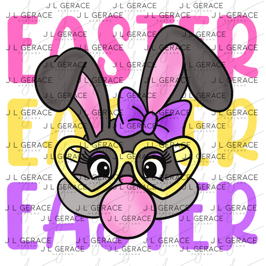 EASTER EASTER EASTER Bunny with Glasses Pink - Yellow - Purple PNG