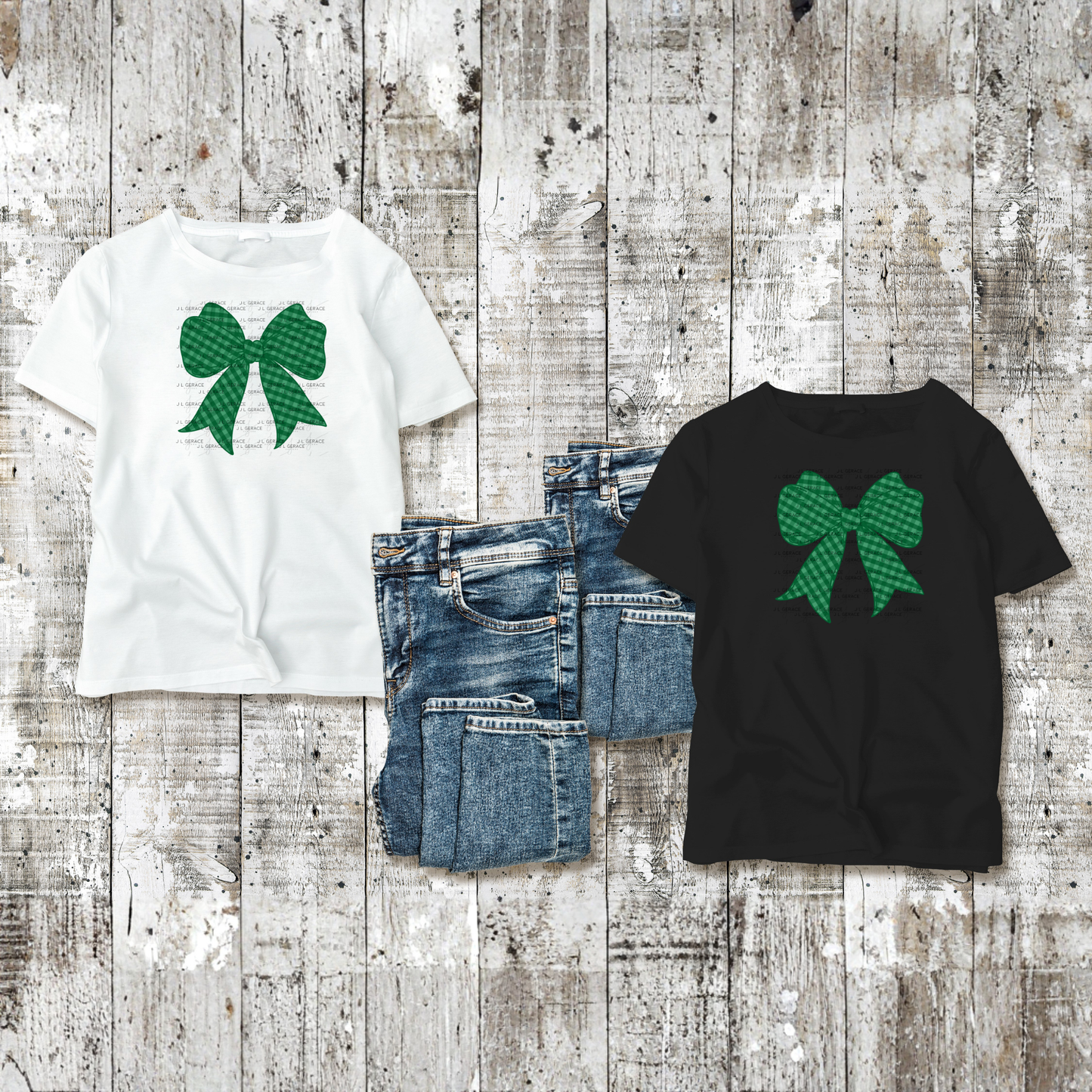 Green Gingham Bow PNG St Patricks Day Sublimation Clipart Digital Download