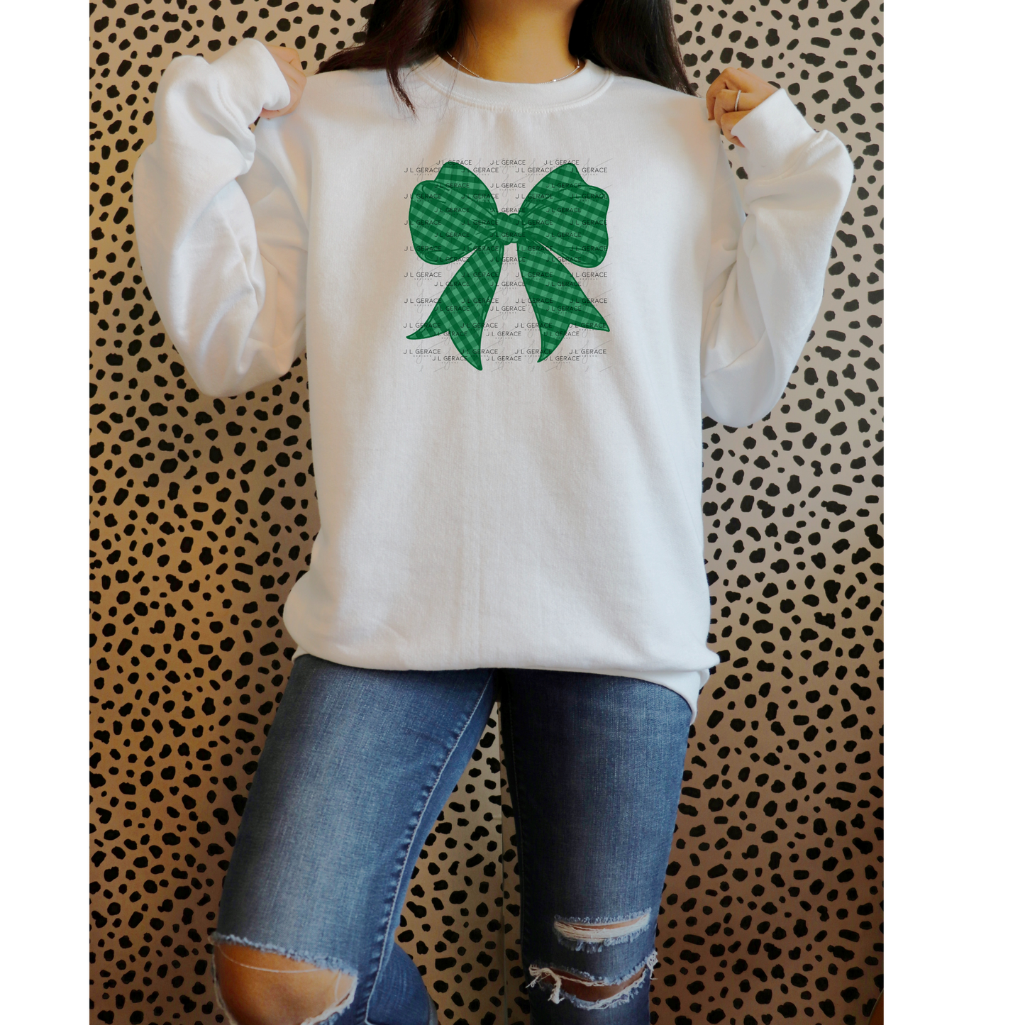 Green Gingham Bow PNG St Patricks Day Sublimation Clipart Digital Download