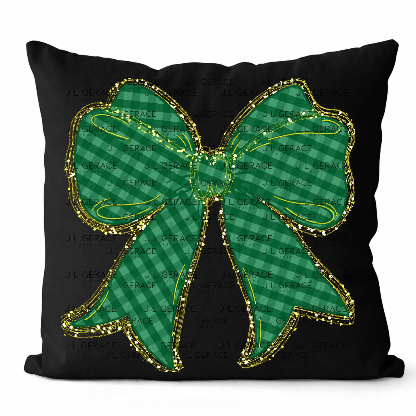 Green Gingham Bow PNG Gold String Glitter Outline St Patricks Day Sublimation Digital Download