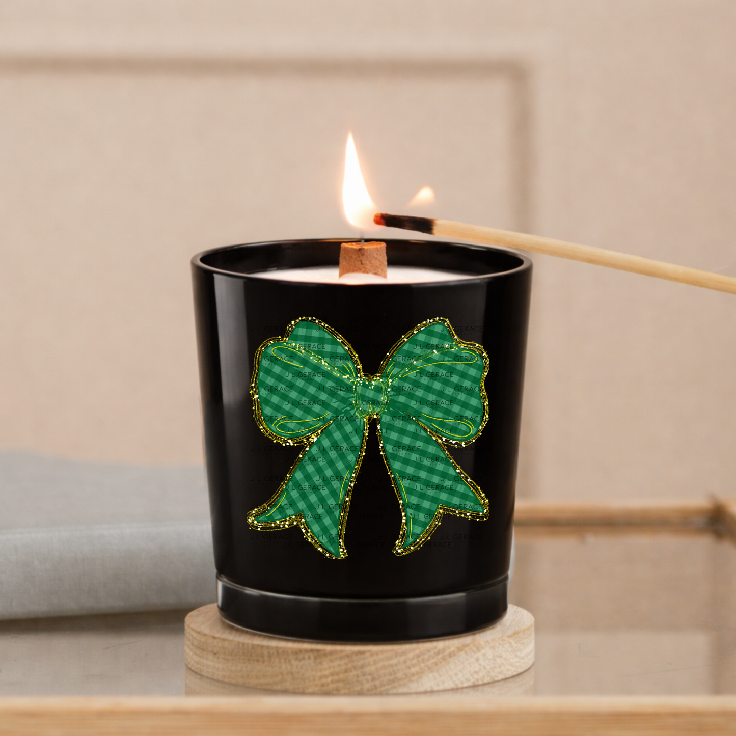 Green Gingham Bow PNG Gold String Glitter Outline St Patricks Day Sublimation Digital Download