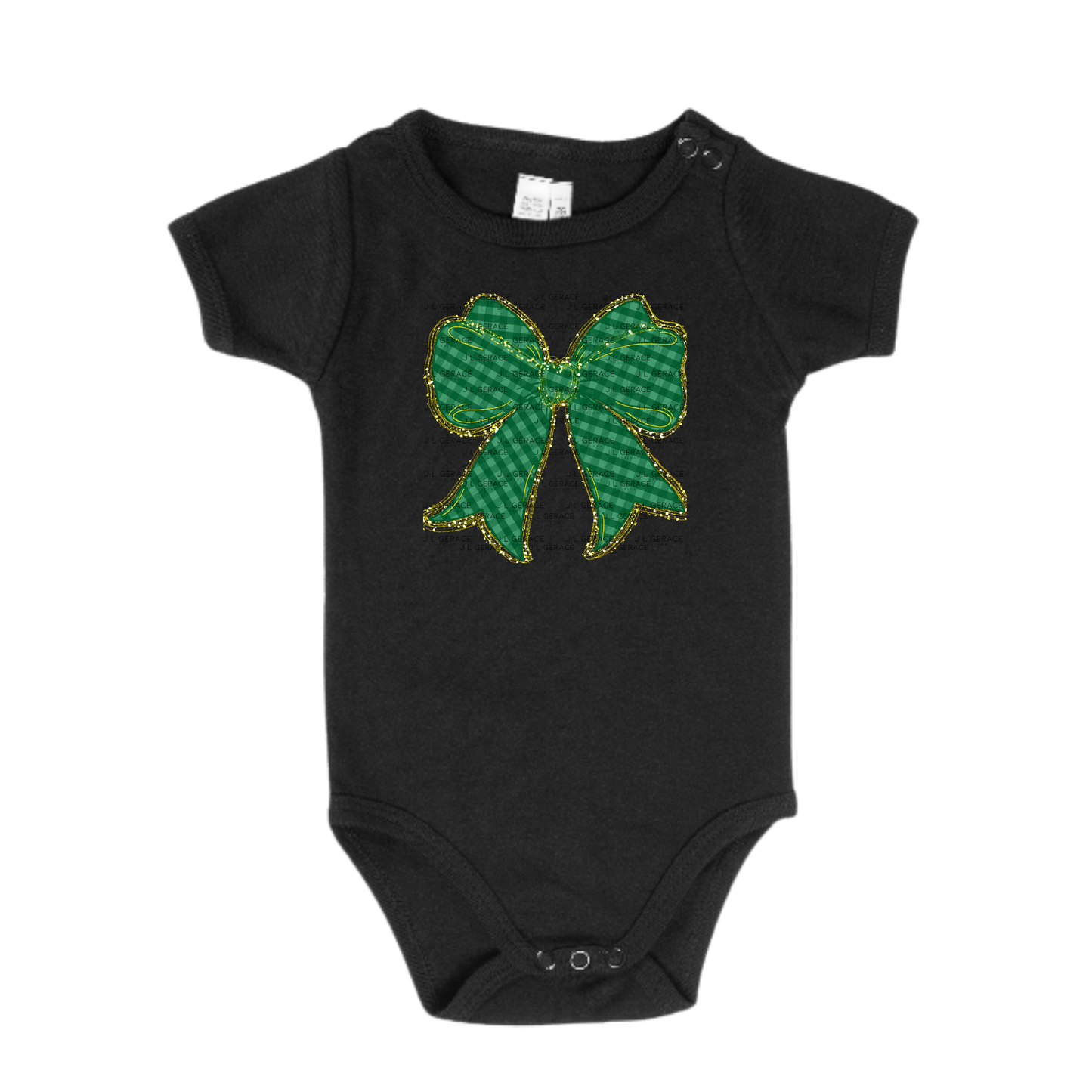 Green Gingham Bow PNG Gold String Glitter Outline St Patricks Day Sublimation Digital Download