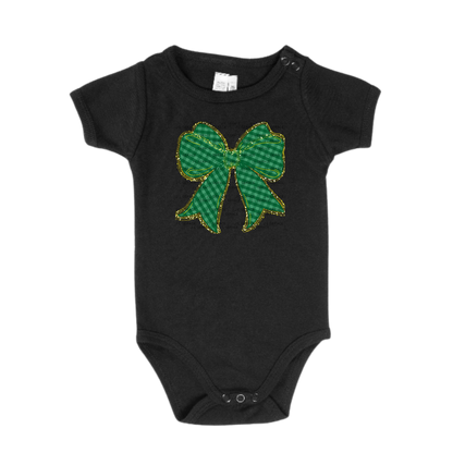 Green Gingham Bow PNG Gold String Glitter Outline St Patricks Day Sublimation Digital Download