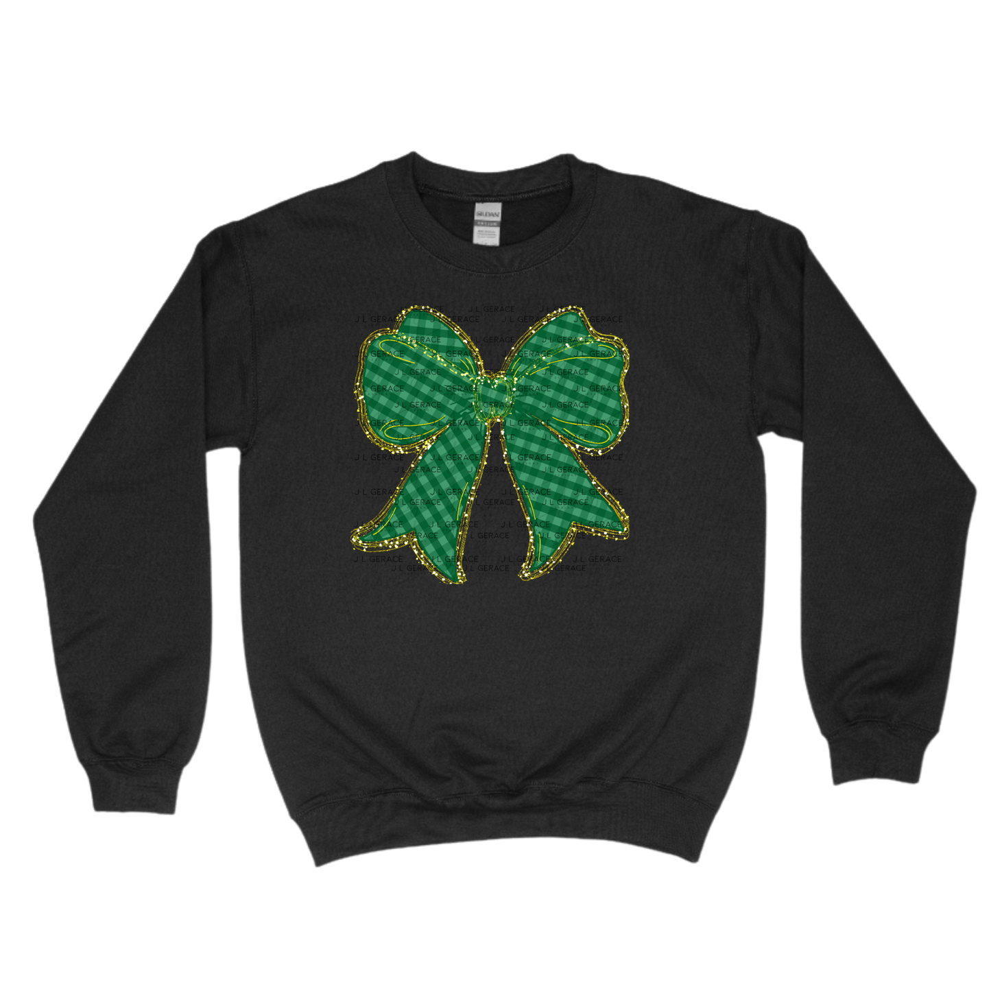 Green Gingham Bow PNG Gold String Glitter Outline St Patricks Day Sublimation Digital Download