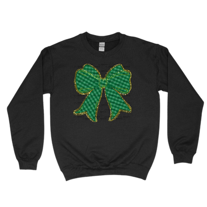 Green Gingham Bow PNG Gold String Glitter Outline St Patricks Day Sublimation Digital Download