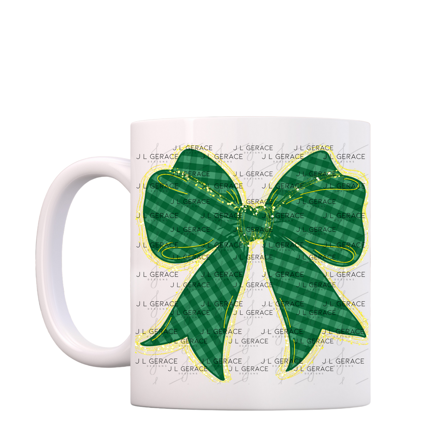 Green Gingham Bow PNG Gold String Glitter Outline St Patricks Day Sublimation Digital Download