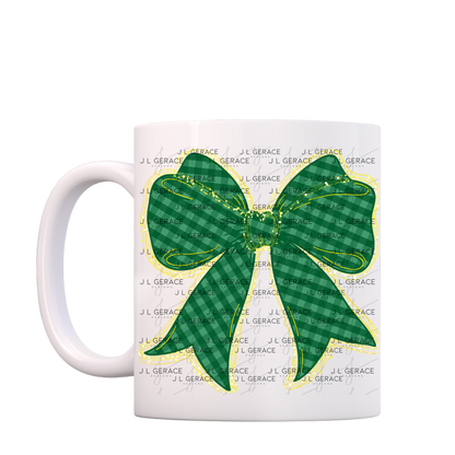 Green Gingham Bow PNG Gold String Glitter Outline St Patricks Day Sublimation Digital Download
