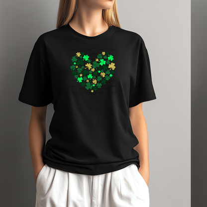 Shamrock Heart PNG Green Gold St Patricks Day Sublimation Design
