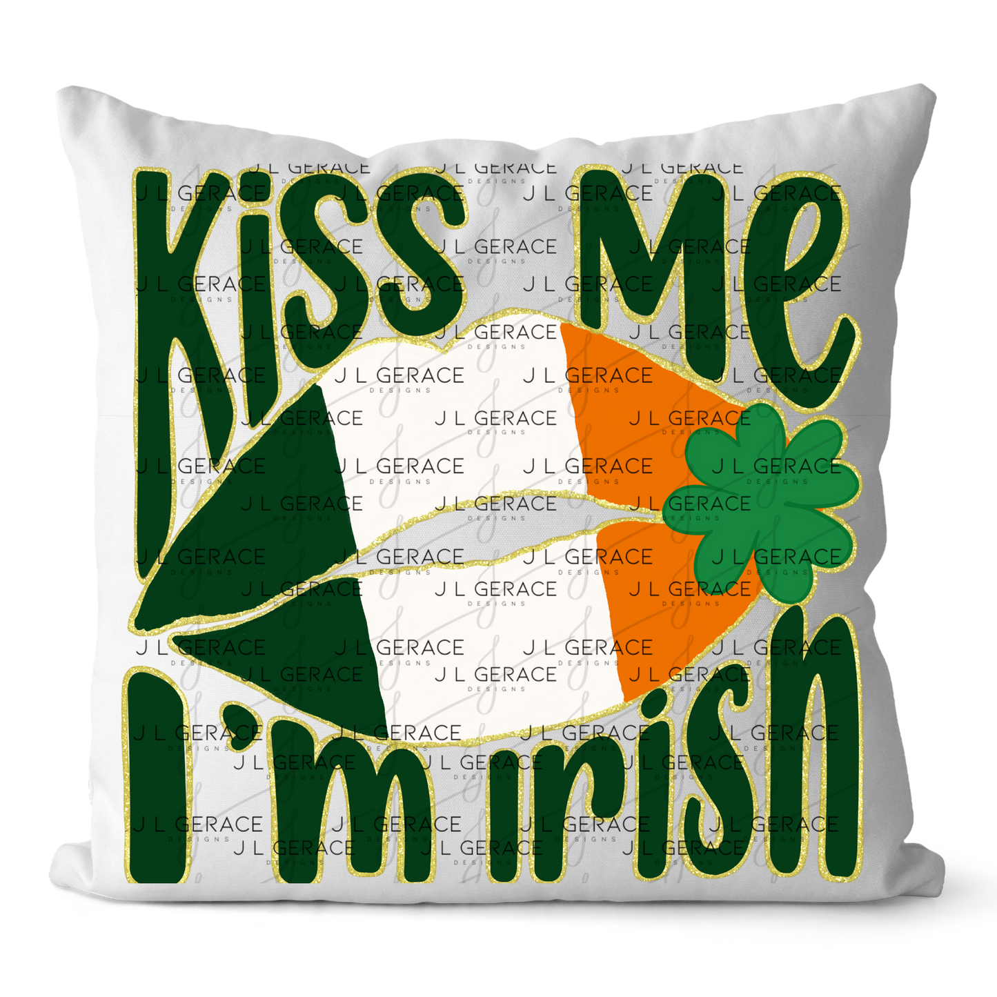 Kiss Me I’m Irish PNG Gold Glitter Outline Irish Flag Lips Digital Download