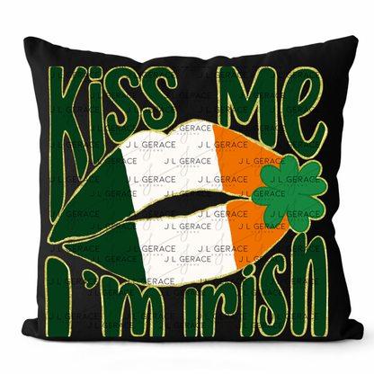 Kiss Me I’m Irish PNG Gold Glitter Outline Irish Flag Lips Digital Download