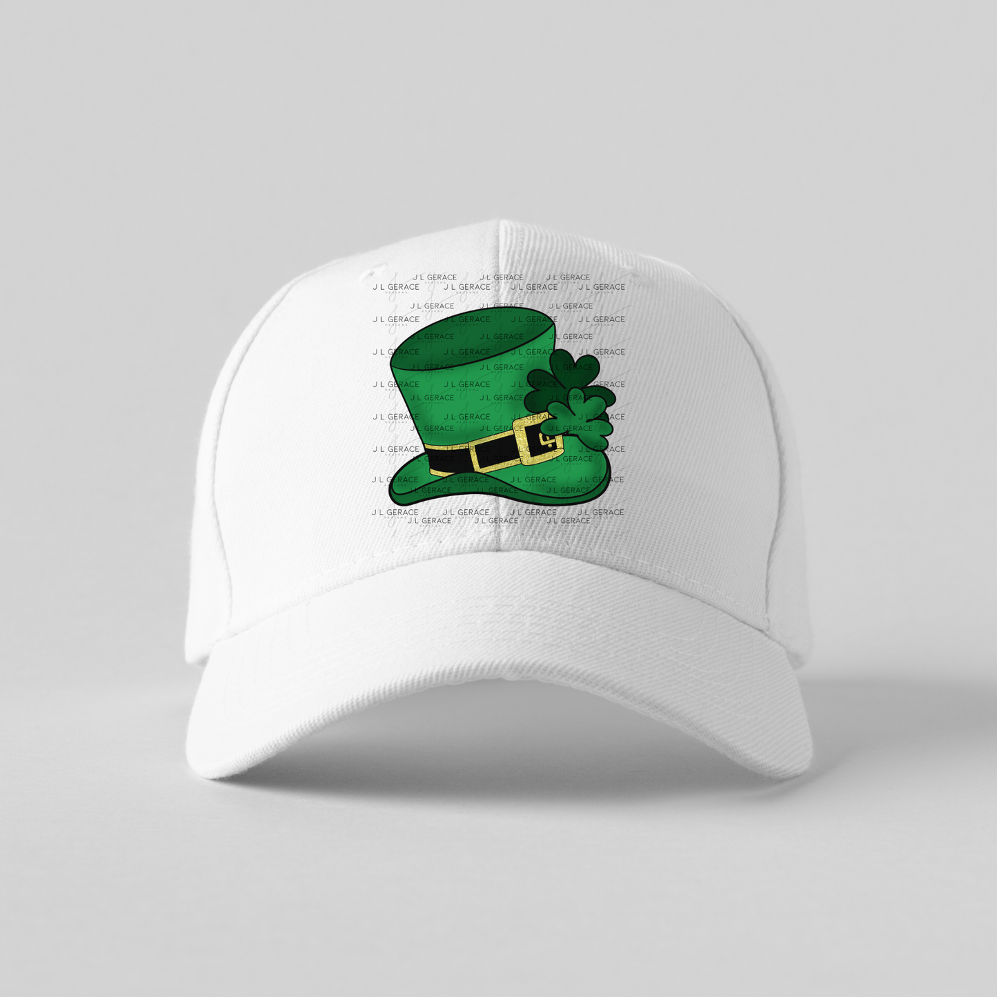 St Patrick Leprechaun Hat PNG – Green Top Hat with Shamrock and Gold Glitter Buckle