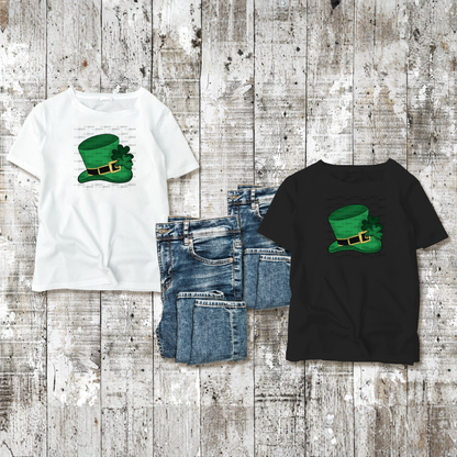 St Patrick Leprechaun Hat PNG – Green Top Hat with Shamrock and Gold Glitter Buckle