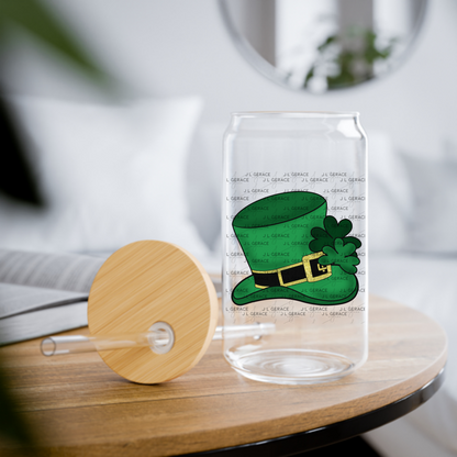 St Patrick Leprechaun Hat PNG – Green Top Hat with Shamrock and Gold Glitter Buckle