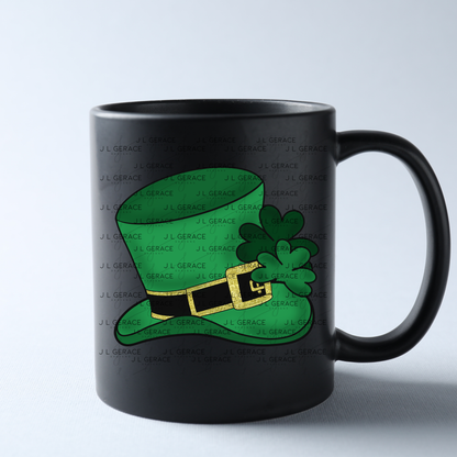 St Patrick Leprechaun Hat PNG – Green Top Hat with Shamrock and Gold Glitter Buckle