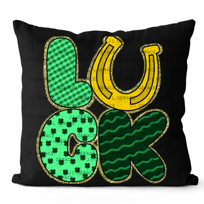 Lucky St Patricks Day PNG Gold Glitter Outline Shamrock Horseshoe Digital Download