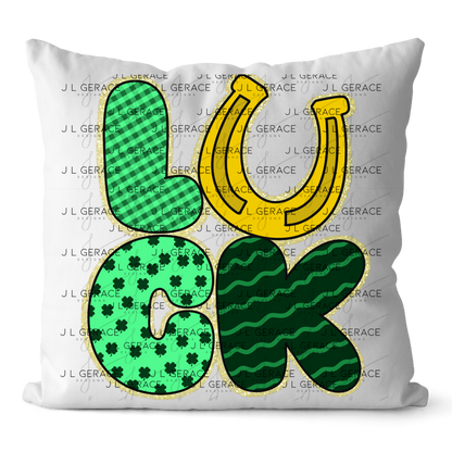 Lucky St Patricks Day PNG Gold Glitter Outline Shamrock Horseshoe Digital Download