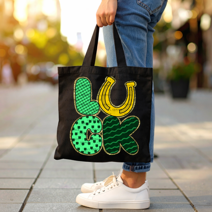 Lucky St Patricks Day PNG Gold Glitter Outline Shamrock Horseshoe Digital Download