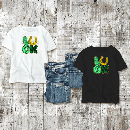 Lucky St Patricks Day PNG Gold Glitter Outline Shamrock Horseshoe Digital Download