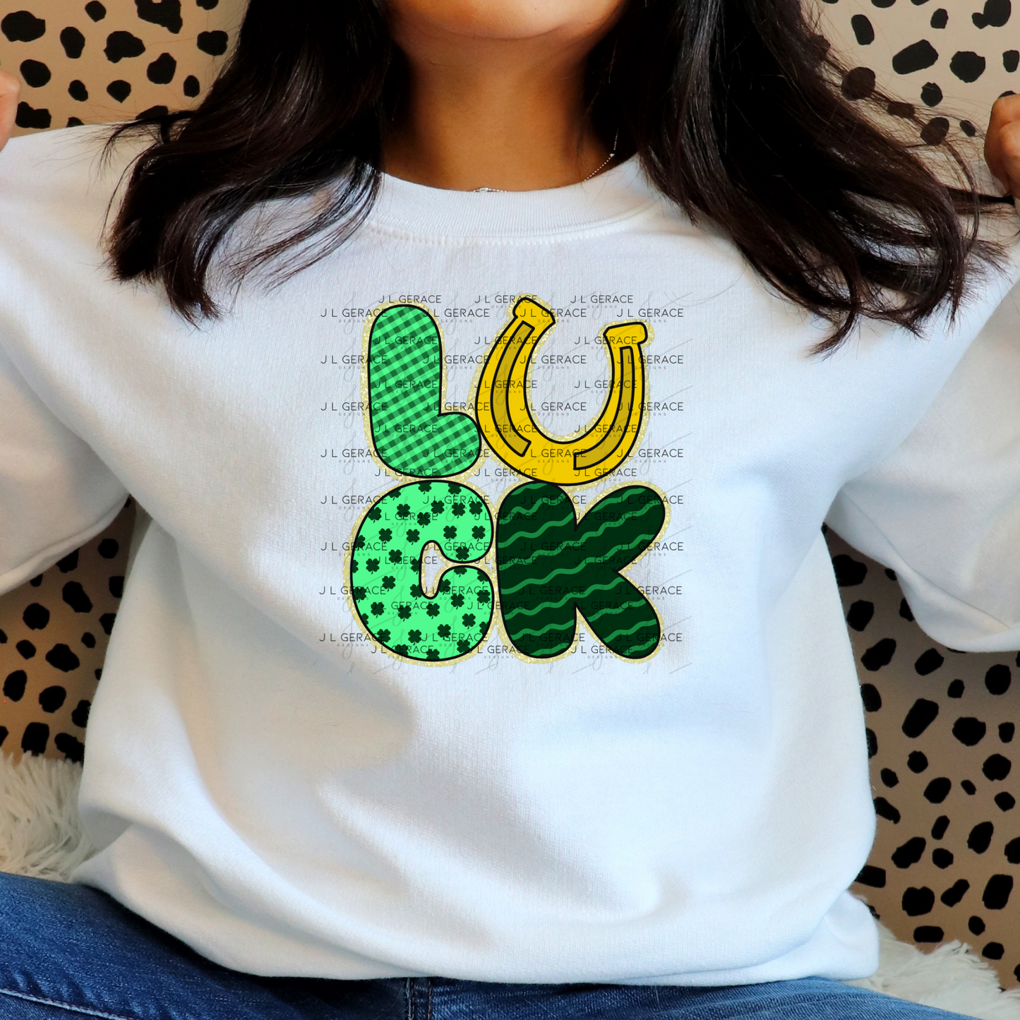 Lucky St Patricks Day PNG Gold Glitter Outline Shamrock Horseshoe Digital Download