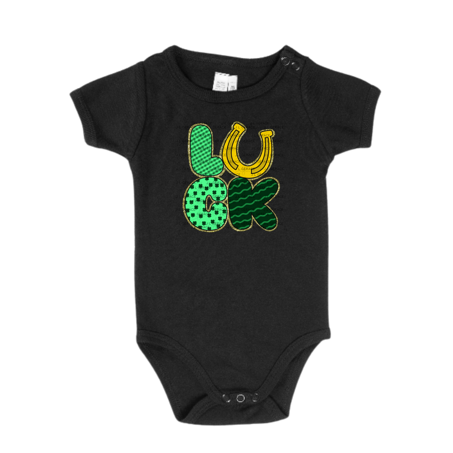 Lucky St Patricks Day PNG Gold Glitter Outline Shamrock Horseshoe Digital Download