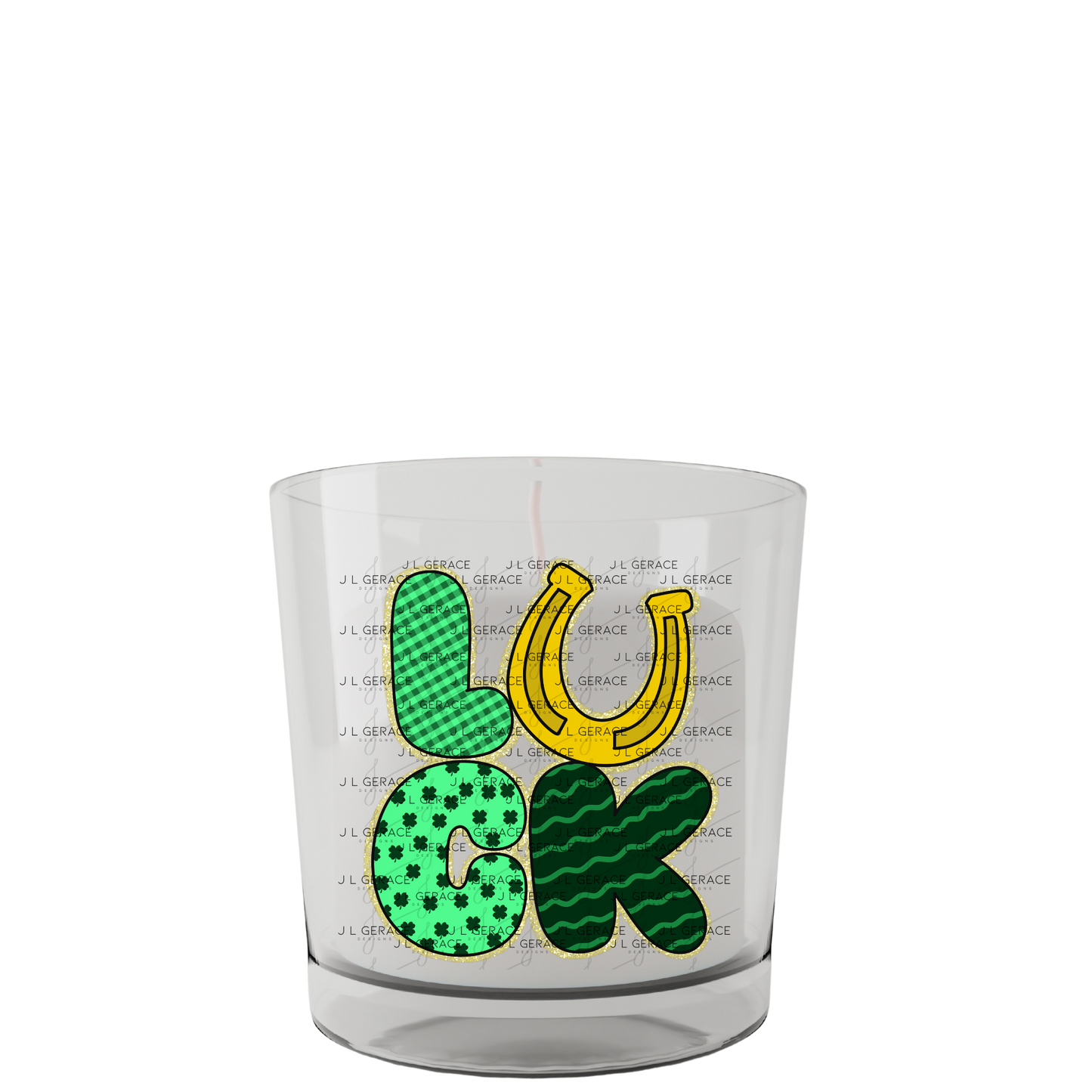 Lucky St Patricks Day PNG Gold Glitter Outline Shamrock Horseshoe Digital Download