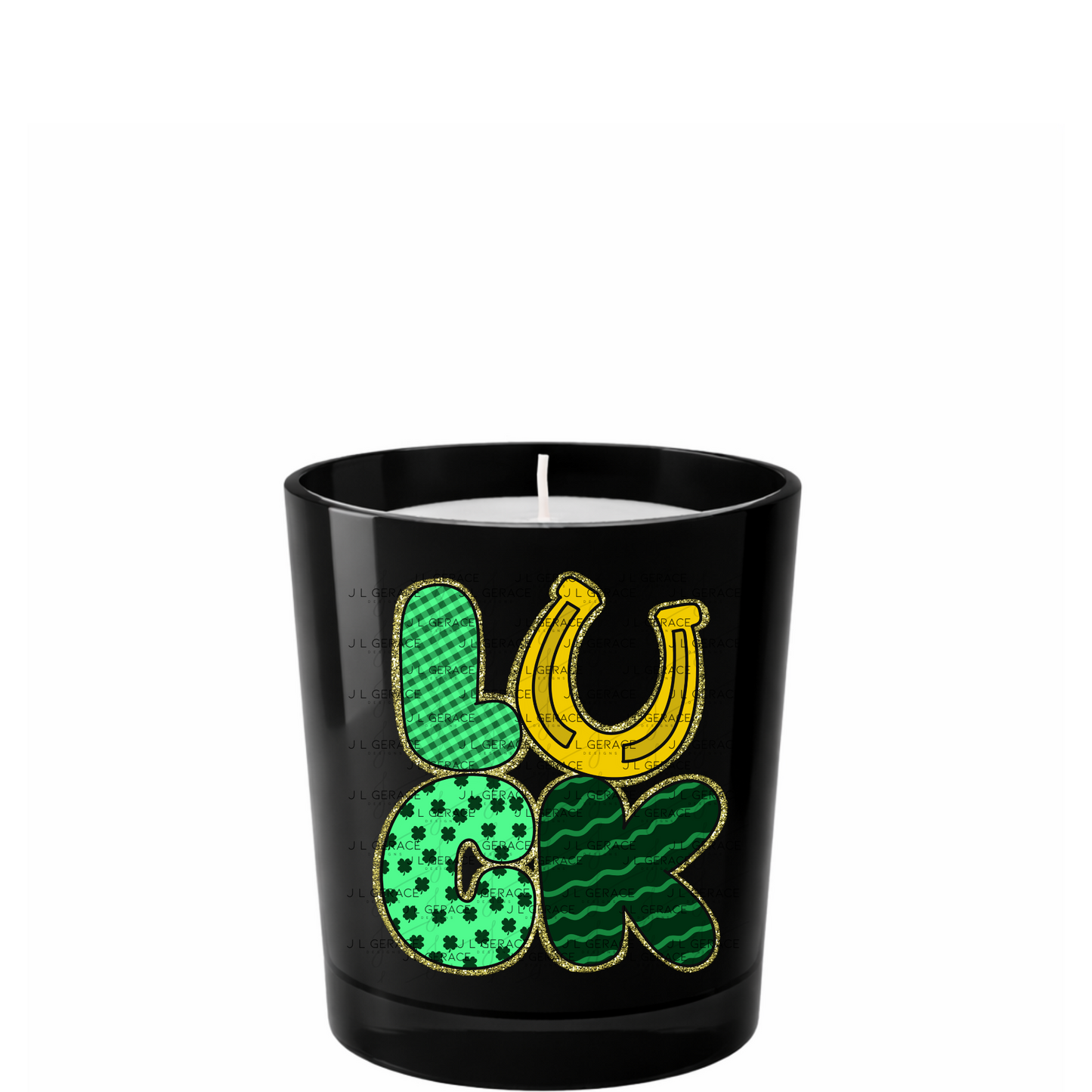 Lucky St Patricks Day PNG Gold Glitter Outline Shamrock Horseshoe Digital Download