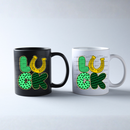 Lucky St Patricks Day PNG Gold Glitter Outline Shamrock Horseshoe Digital Download