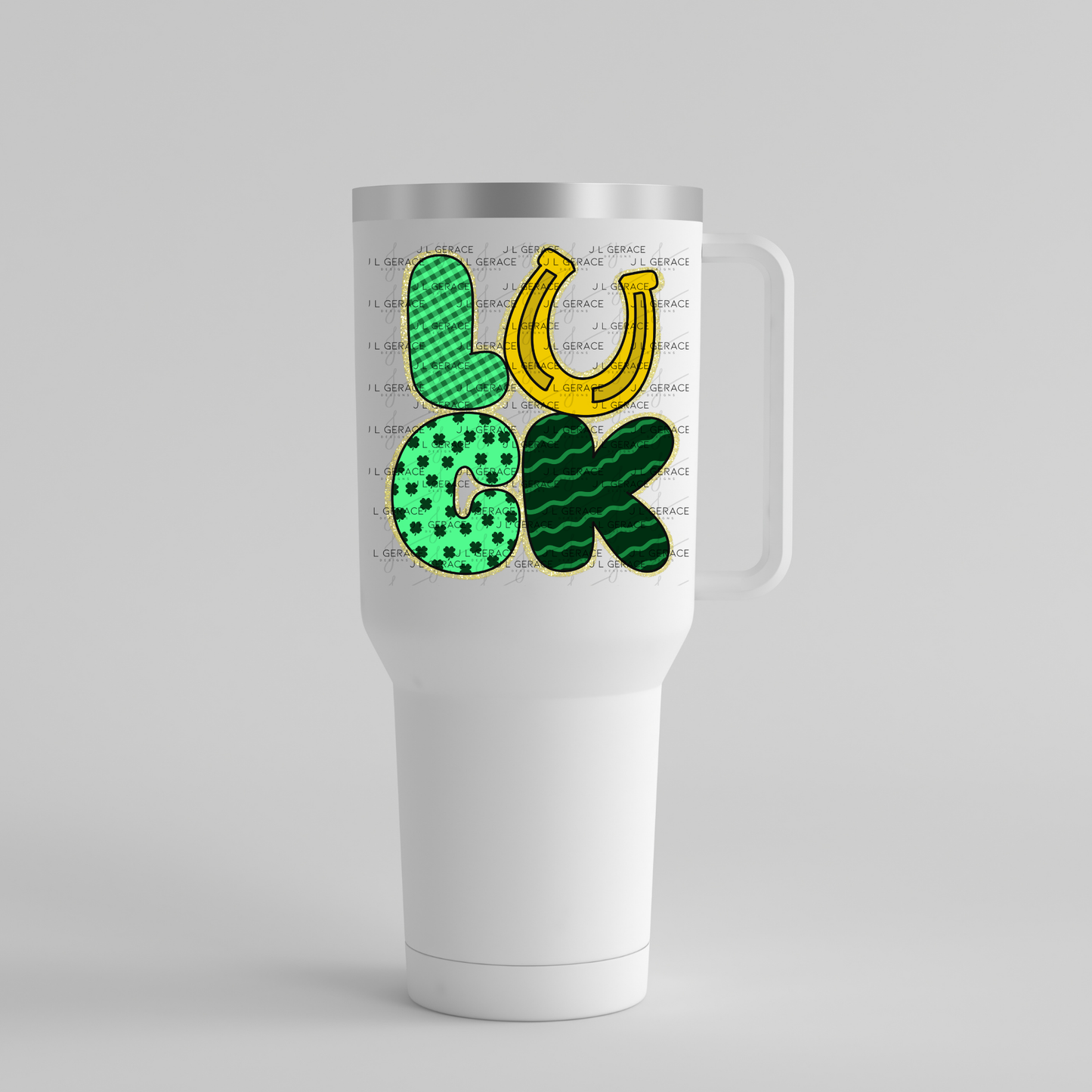 Lucky St Patricks Day PNG Gold Glitter Outline Shamrock Horseshoe Digital Download