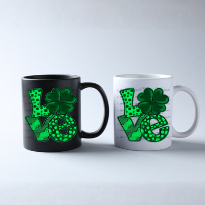 St Patricks Day Love PNG Green Glitter Shamrock Sublimation Design