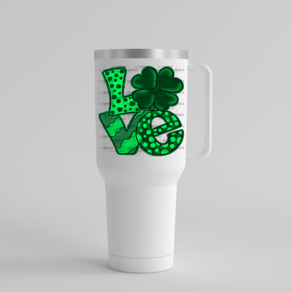 St Patricks Day Love PNG Green Glitter Shamrock Sublimation Design