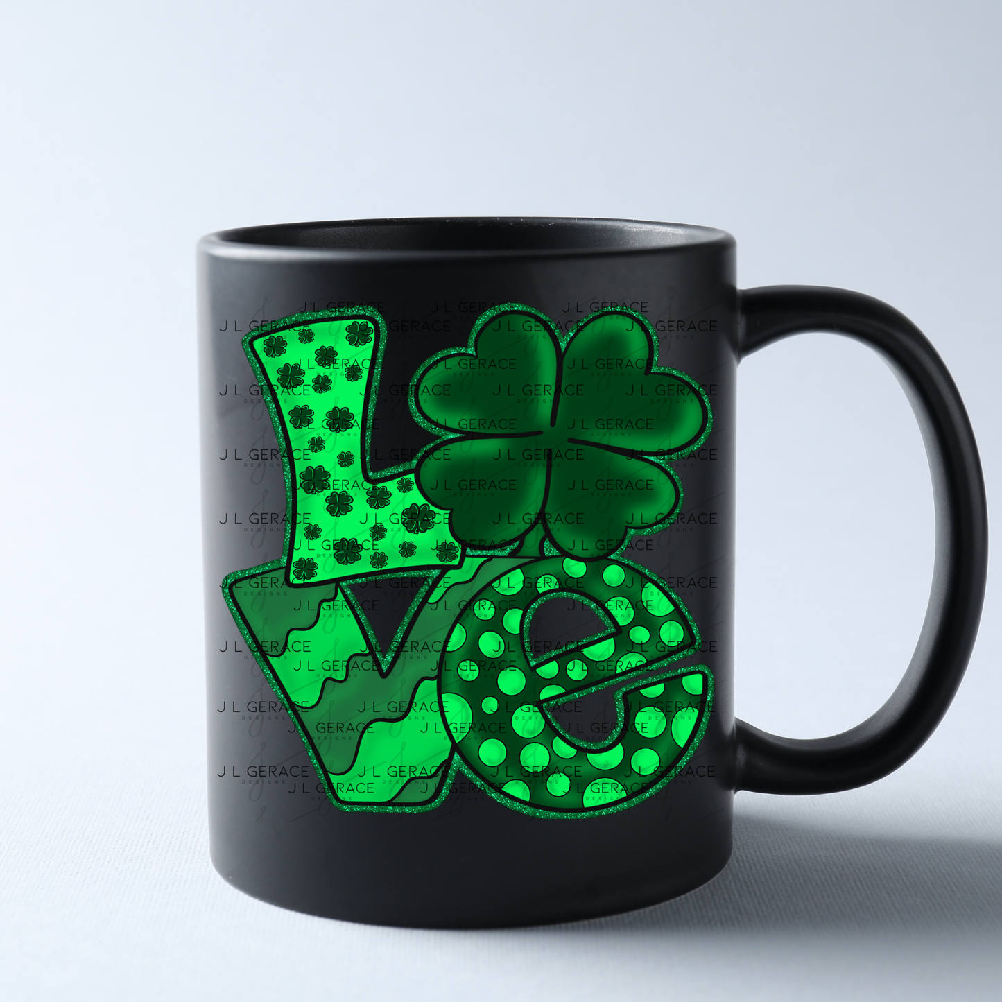 St Patricks Day Love PNG Green Glitter Shamrock Sublimation Design