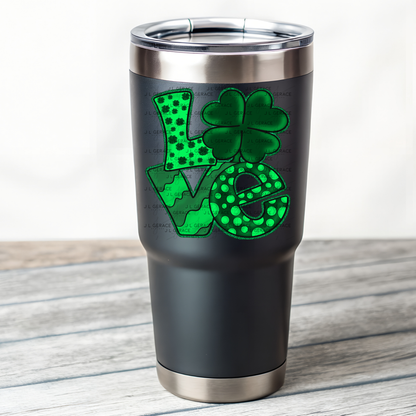St Patricks Day Love PNG Green Glitter Shamrock Sublimation Design