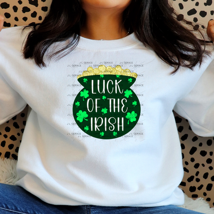 Luck of the Irish PNG St Patricks Day Sublimation Design Pot of Gold Shamrock Shirt Clipart Digital Download