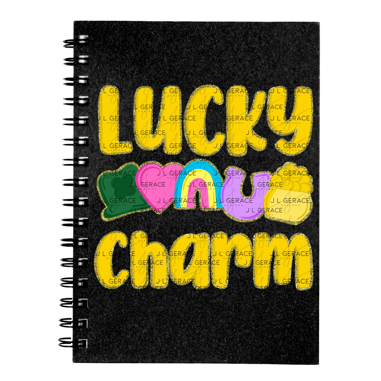 Lucky Charm St Patrick PNG – Shamrock Heart Rainbow Horseshoe Pot of Gold Glitter Outline Design