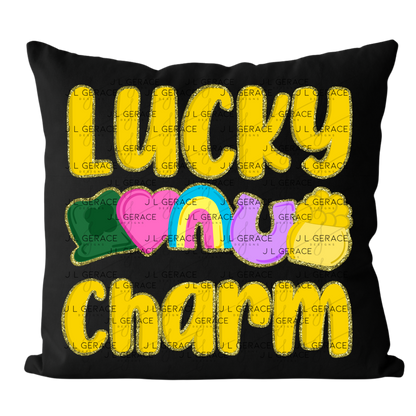 Lucky Charm St Patrick PNG – Shamrock Heart Rainbow Horseshoe Pot of Gold Glitter Outline Design