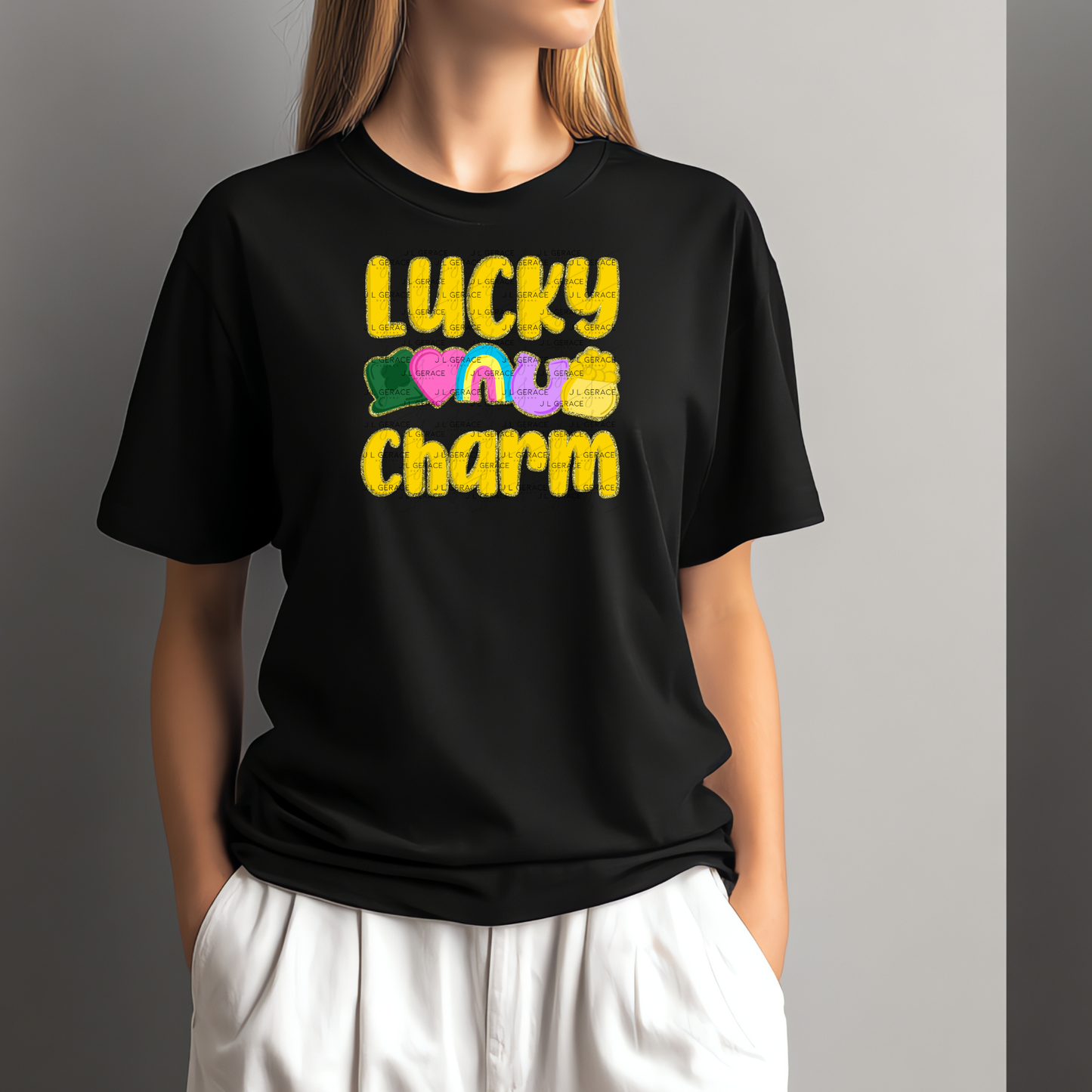 Lucky Charm St Patrick PNG – Shamrock Heart Rainbow Horseshoe Pot of Gold Glitter Outline Design