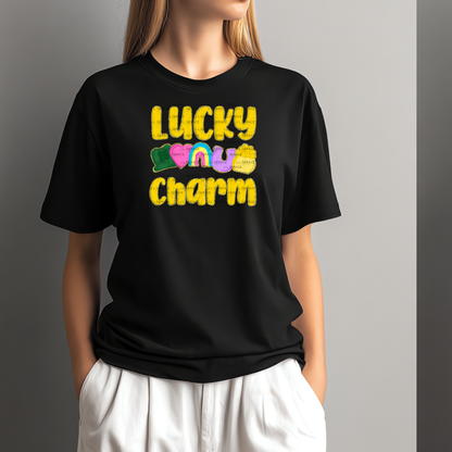 Lucky Charm St Patrick PNG – Shamrock Heart Rainbow Horseshoe Pot of Gold Glitter Outline Design