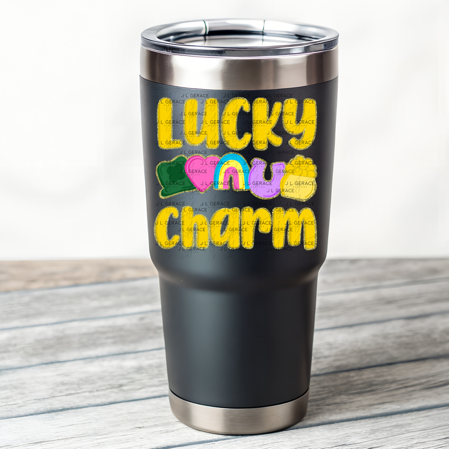 Lucky Charm St Patrick PNG – Shamrock Heart Rainbow Horseshoe Pot of Gold Glitter Outline Design