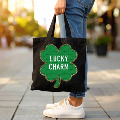 Lucky Charm Shamrock PNG St Patricks Day Glitter Outline Sublimation Clipart Digital Download