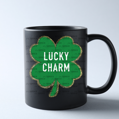 Lucky Charm Shamrock PNG St Patricks Day Glitter Outline Sublimation Clipart Digital Download