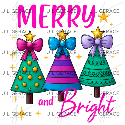 Merry and Bright Christmas Tree PNG