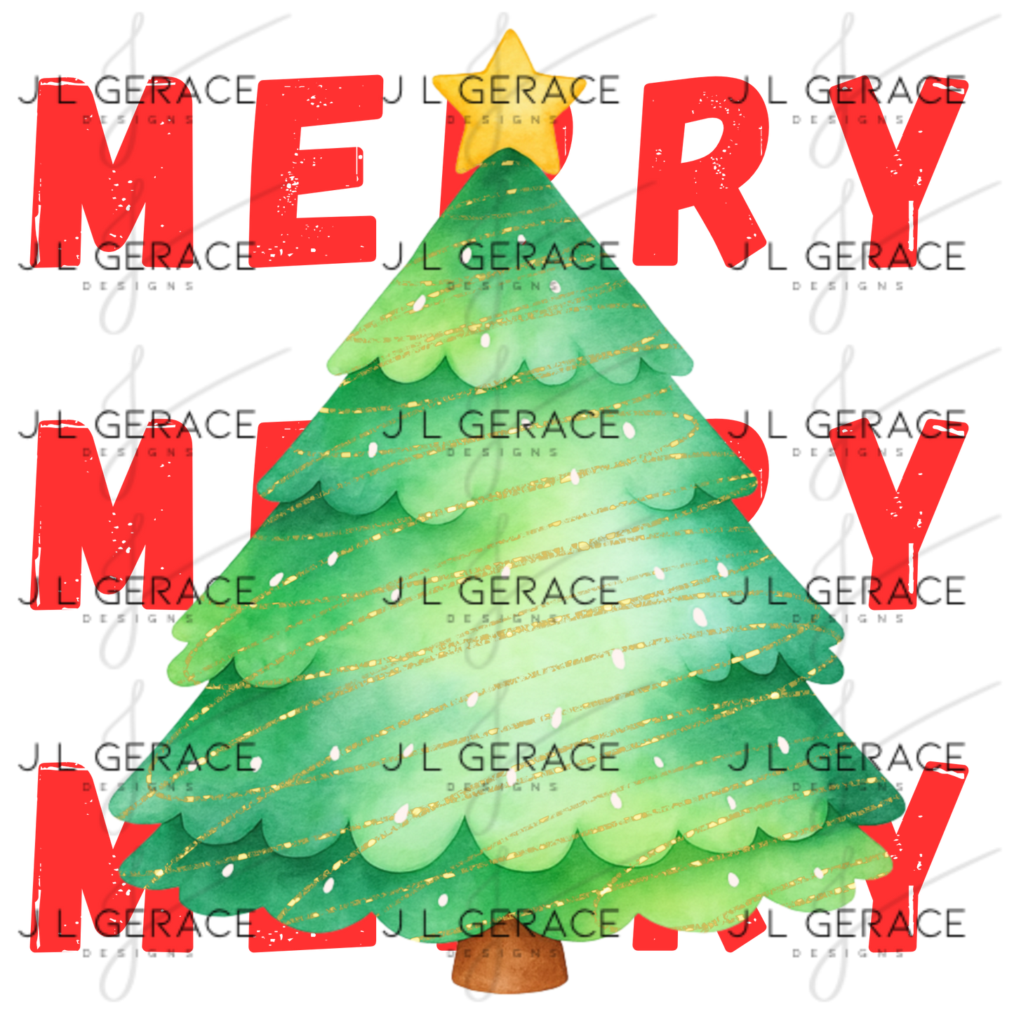 Merry Watercolor Christmas Tree PNG