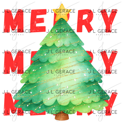 Merry Watercolor Christmas Tree PNG