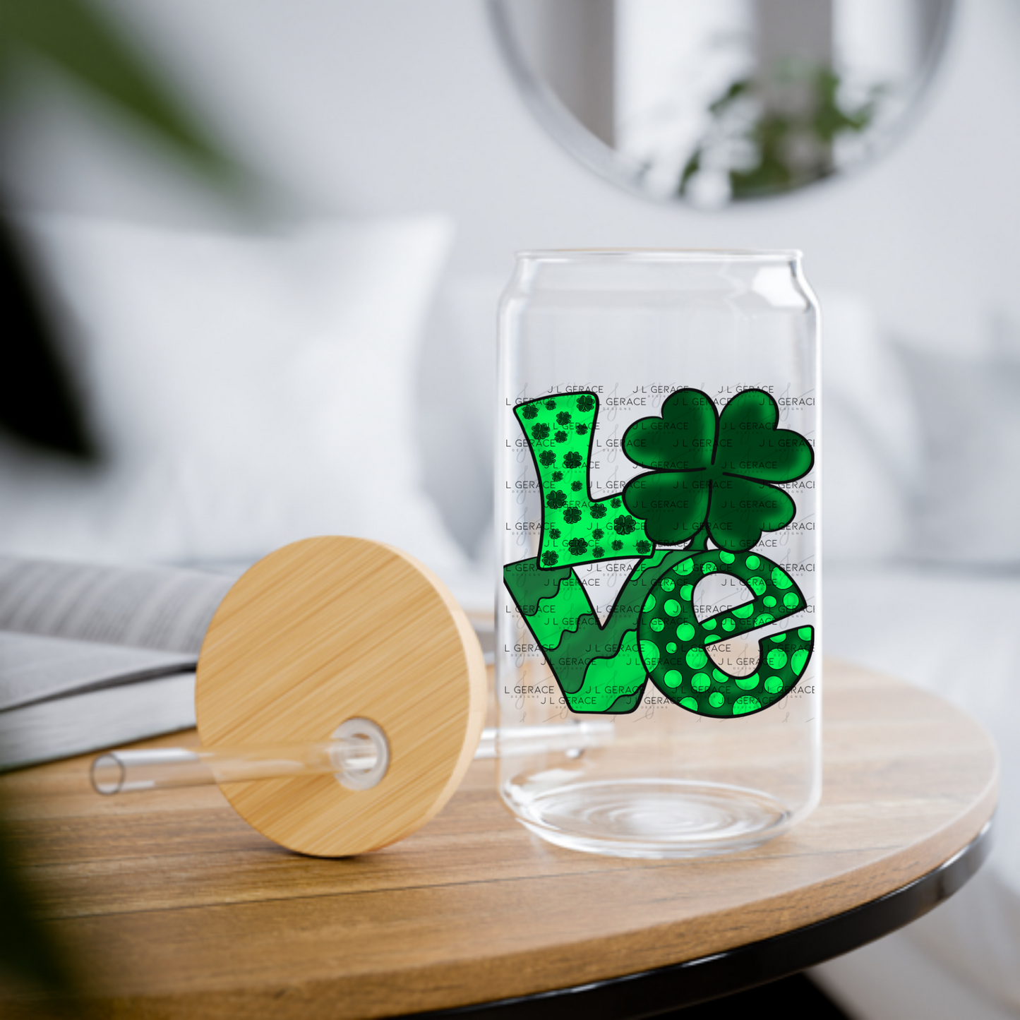 St Patricks Day Love Shamrock PNG Green Clover Sublimation Design