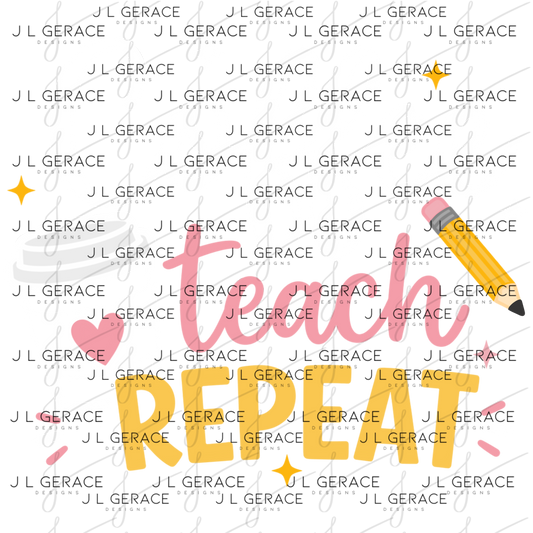 Coffee Teach Repeat Teacher Colorful PNG Bundle Digital Download (2 Colors)