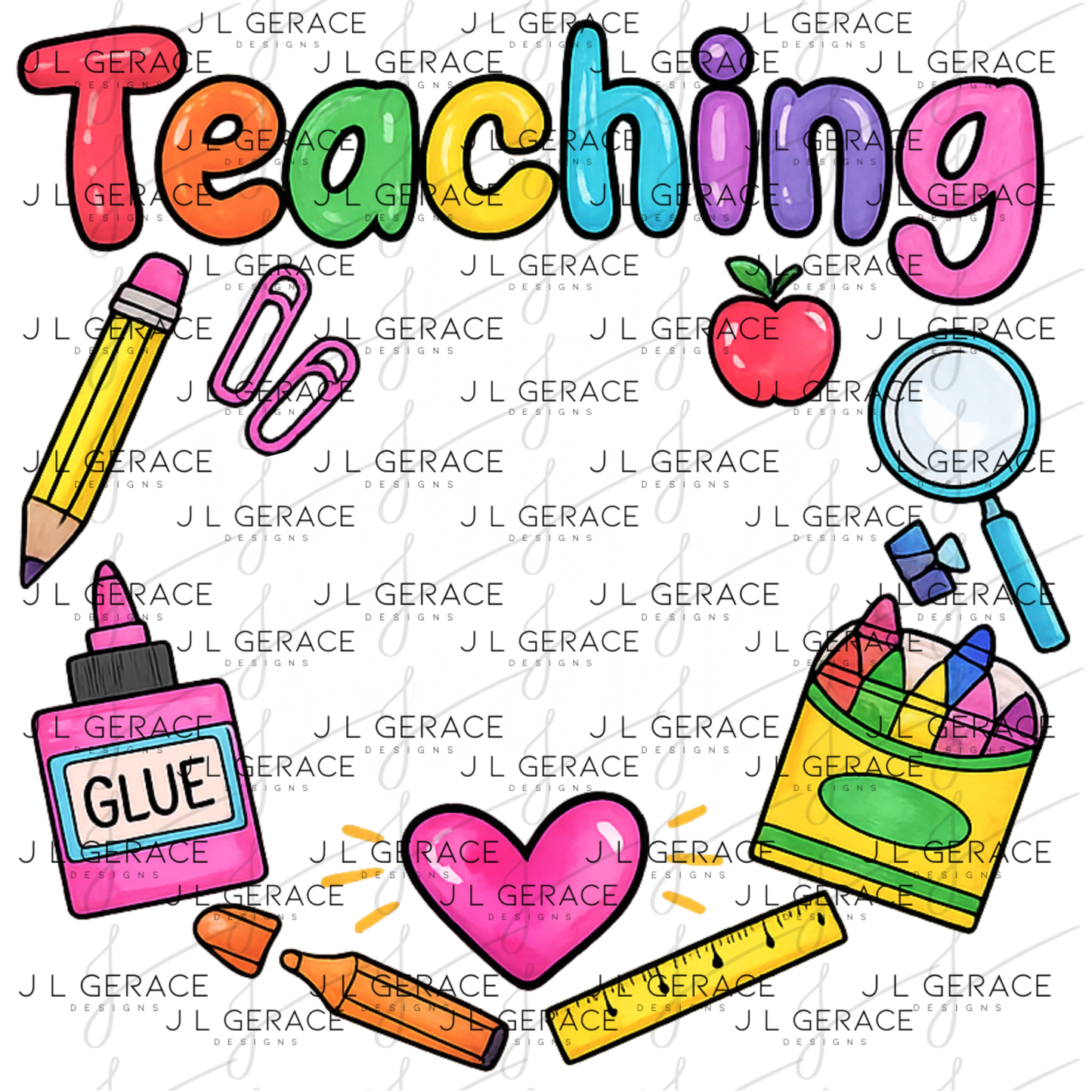 Teaching Is A Work Of Heart Teacher PNG Digital Download (2 Colors)