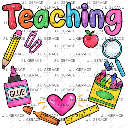Teaching Is A Work Of Heart Teacher PNG Digital Download (2 Colors)