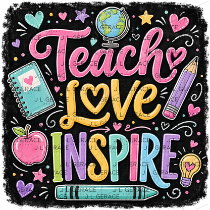 Teach Love Inspire Chalkboard Teacher PNG Digital Download