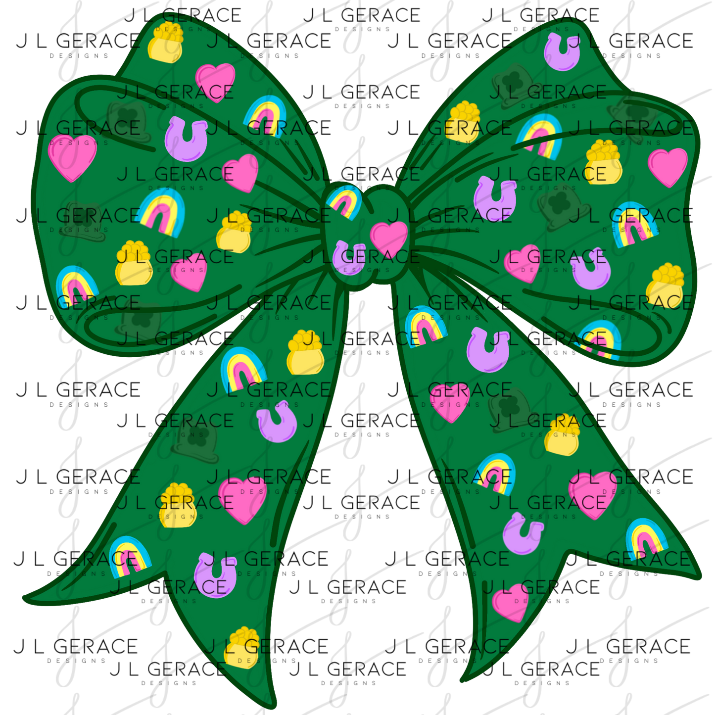 St Patricks Day Bow PNG Shamrock Rainbow Lucky Clipart Green Hair Bow Design Sublimation Download